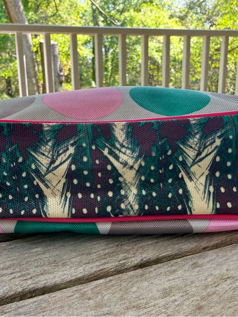 Kavu Polka Dot Crossbody Bag in Pink, Teal, Brown and Gray